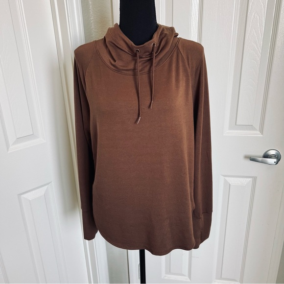 🍂 Athletic Works Brown Hooded Drawstring Hoodie Pullover Thumb Hole Sz M (8-10) - Picture 3 of 6